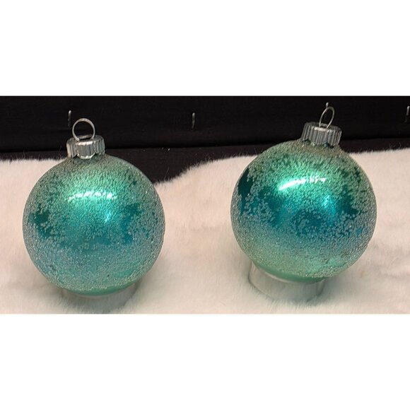 Vintage Shiny Brite Blue Green Ombre Glass Christmas Ornament w Frosted Texture - Picture 3 of 7
